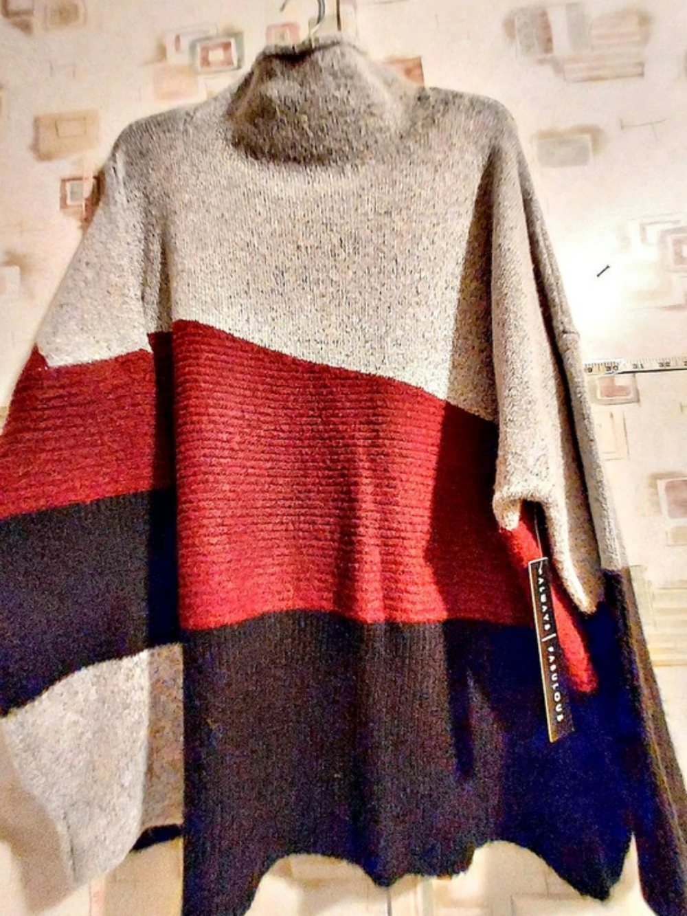 Absolutely Famous Color Block Cowl Neck Sweater Size 3X NWT